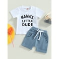 thumbnail image 2 of Gupgi 2Pcs Baby Boy Clothes Short Sleeve Letters Print T Shirt Elastic Waist Pockets Shorts Set, 2 of 9