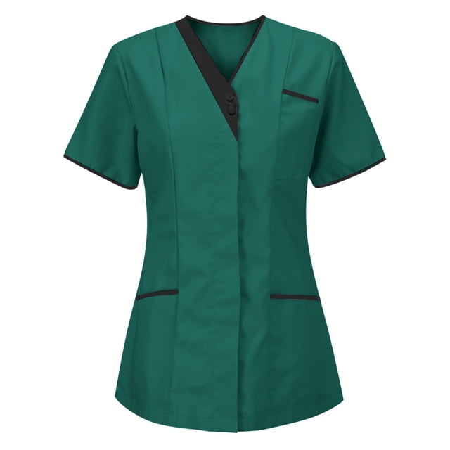 Baysbule Uniforme d'Infirmière Col en V pour Femmes Tunique Clinique Soignante Protection Travail Manches Courtes avec Poches