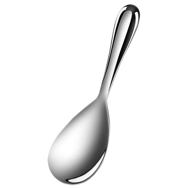Stainless steel serving spoon by TAIWO, featuring a shiny polished silver finish. Designed for serving risotto and rice, this spoon measures 20.5 x 6.8 cm. Made from durable 304 stainless steel, it is resistant to rust, high temperatures, and deformation. The smooth surface ensures easy cleaning and is dishwasher safe.
