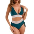 thumbnail image 2 of YUTK Womens Bathing Suits - Women's Bikini High Waisted Split Color Suit with Drawstring Gathered Abdominal Swimsuit Green Xl, 2 of 9