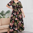 thumbnail image 4 of Robes pour Femmes Robe d'Été Imprimée Grande Taille Col en V Manches Courtes Taille Élastique Robe de Plage Robe de Soleil Robe Midi Fluide à Volants en Solde, 4 of 9