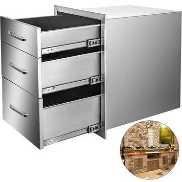 VEVOR Tiroirs de Cuisine Extérieurs 14x20,3 Pouces en Acier Inoxydable, Tiroirs Affleurants Triples, 14l x 20,3h x 23p Pouces, avec Poignée en Acier Inoxydable, Tiroirs pour BBQ pour Cuisines Extérieures Ou BBQ