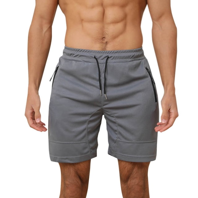 Plebaso Men's Athletic Shorts Casual Drawstring Quick Dry Running Shorts Lightweight with Zipper Pockets