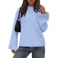 thumbnail image 1 of Women'S Long Sleeve Ribbed Knit Loose Pullover Sweater Tops Fuzzy Knit Casual Chunky Fall Outfits Clothes Light Blue M, 1 of 9
