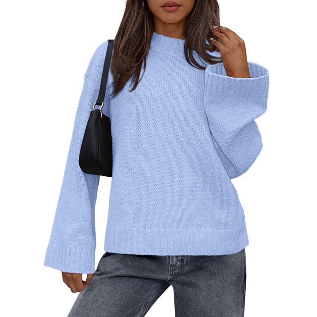 Women'S Long Sleeve Ribbed Knit Loose Pullover Sweater Tops Fuzzy Knit Casual Chunky Fall Outfits Clothes Light Blue M