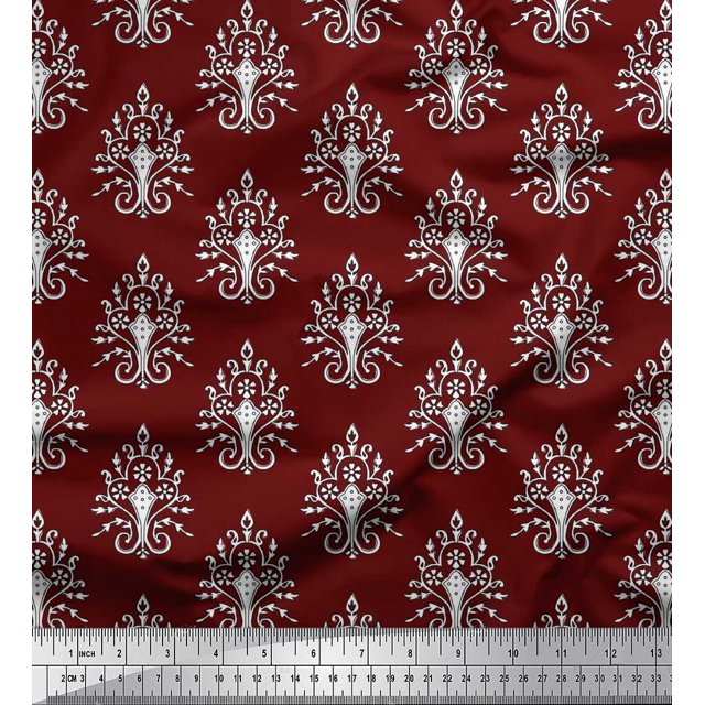 Soimoi Satin Silk Fabric Leaves,Floral & Paisley Block Fabric Prints by Yard 42 Inch Wide