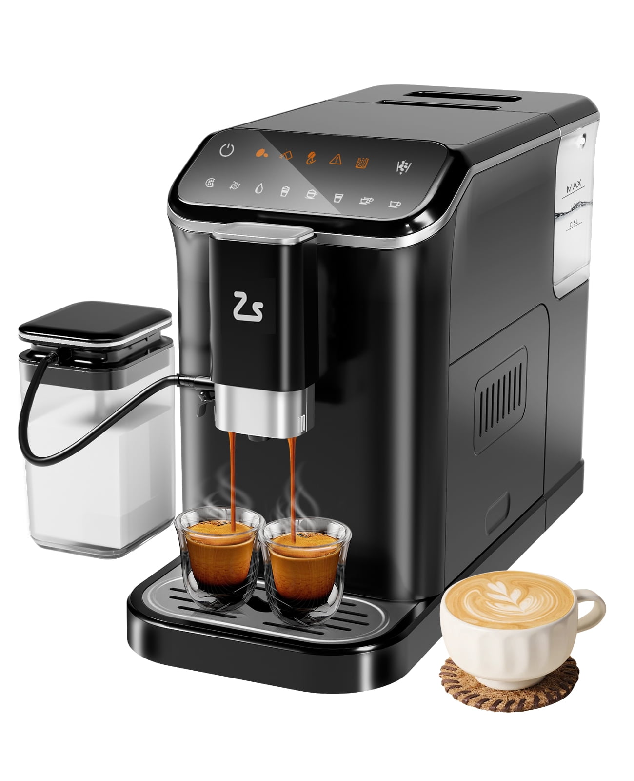 Fully Automatic Espresso Machine – Professional Coffee Maker with 20 Bar Pump, Built-In Grinder, Milk Frother & 1.5L Tank – 5 Coffee Options, PID Control, Touch Display