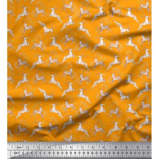 Soimoi Tissu en Rayonne Feuilles et Imprimés d'Animaux Rennes au Mètre 56 Pouces de Large