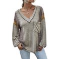 thumbnail image 3 of Women Pocket front Colorblock V Neck Long Sleeve Pullover Shirt, 3 of 7