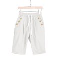thumbnail image 5 of TrendOFT Summer Shorts For Women Casual Solid Color Linen Drawstring High Waist Lightweight Elastic Plus Size With Button Pockets Comfort Style Lounge Shorts Women Athletic Shorts White XXXXL, 5 of 5