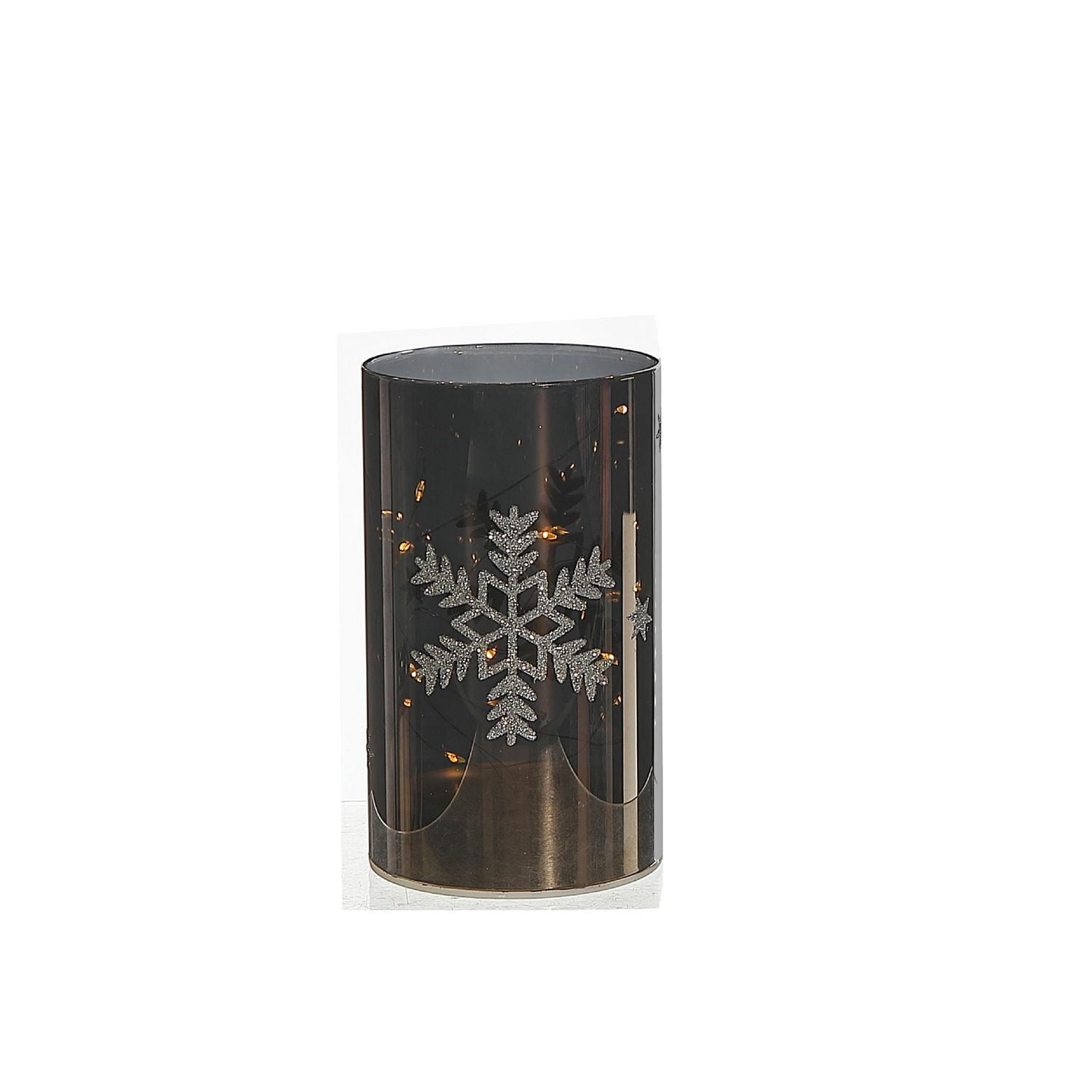 Support En Verre Cylindrique À Led 5,9" Petit Flocon De Neige Argenté