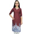 thumbnail image 1 of Bimba Tunique Imprimée pour Femme Kurti Kurta en Georgette Brune Blouse Indienne Longue-22, 1 of 9