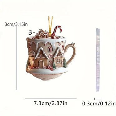 Décoration de Voiture de Noël, Accessoires Intérieurs de Voiture Pendentif de Maison de Neige de Noël Pendentif de Tasse de Café Pendentif en Acrylique Pendentif de Sac à Dos Intérieur de Voiture Décorations de Noël