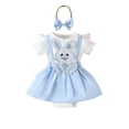 thumbnail image 1 of GPOECD Girls Short Sleeve Easter Cartoon Rabbit Romper Bodysuits Dress Headbands Set Short Sleeve Rompers for Light Blue-H,0-3 Months, 1 of 6