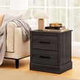 thumbnail image 4 of Gymax Set of 2 Drawer Nightstand Bedside Table Compact Sofa End Table Oak Dark Grey, 4 of 10