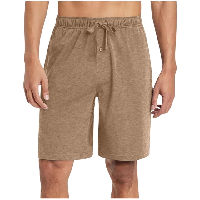 yoeyez Mens Athletic Shorts 7 Inch Inseam,Men's Solid Color Elastic Waist Button Shorts Casual Beach Shorts Summer Shorts Breathable Daily Basic Pants With Pockets Khaki,XL