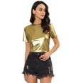 thumbnail image 1 of INSPIRE CHIC Women's Party Metallic Textured Short Sleeve Shiny Multi Color Top, 1 of 6