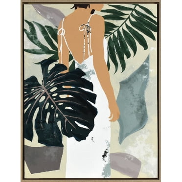 Crystal Art Gallery CA 18x23 Summer Shades I by Melissa Wang Framed Canvas Wall Art, Modern Tropical Abstract Woman Artwork