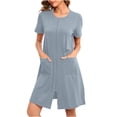 thumbnail image 1 of Erwazi Women Robes Zipper Front Short Sleeve Long Robe Housecoat with Pockets Loungewear, 1 of 8