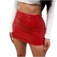 thumbnail image 2 of HKEJIAOI Offres Liquidation Robe Femme Mode Femme Jupe Décontractée Aguichant Jupe Ultra-Courte Jupe Unie Jupe Trapèze Rouge, 2 of 7
