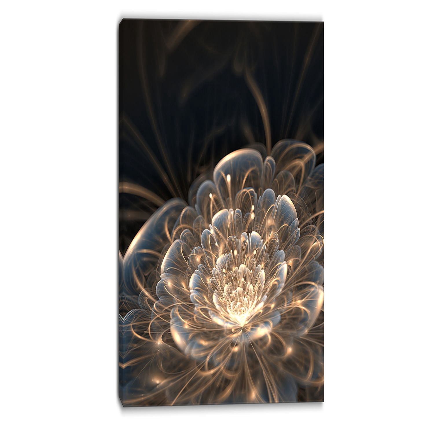 Tableau à toile imprimée florale Design Art Fleur fractale et rayons dorés