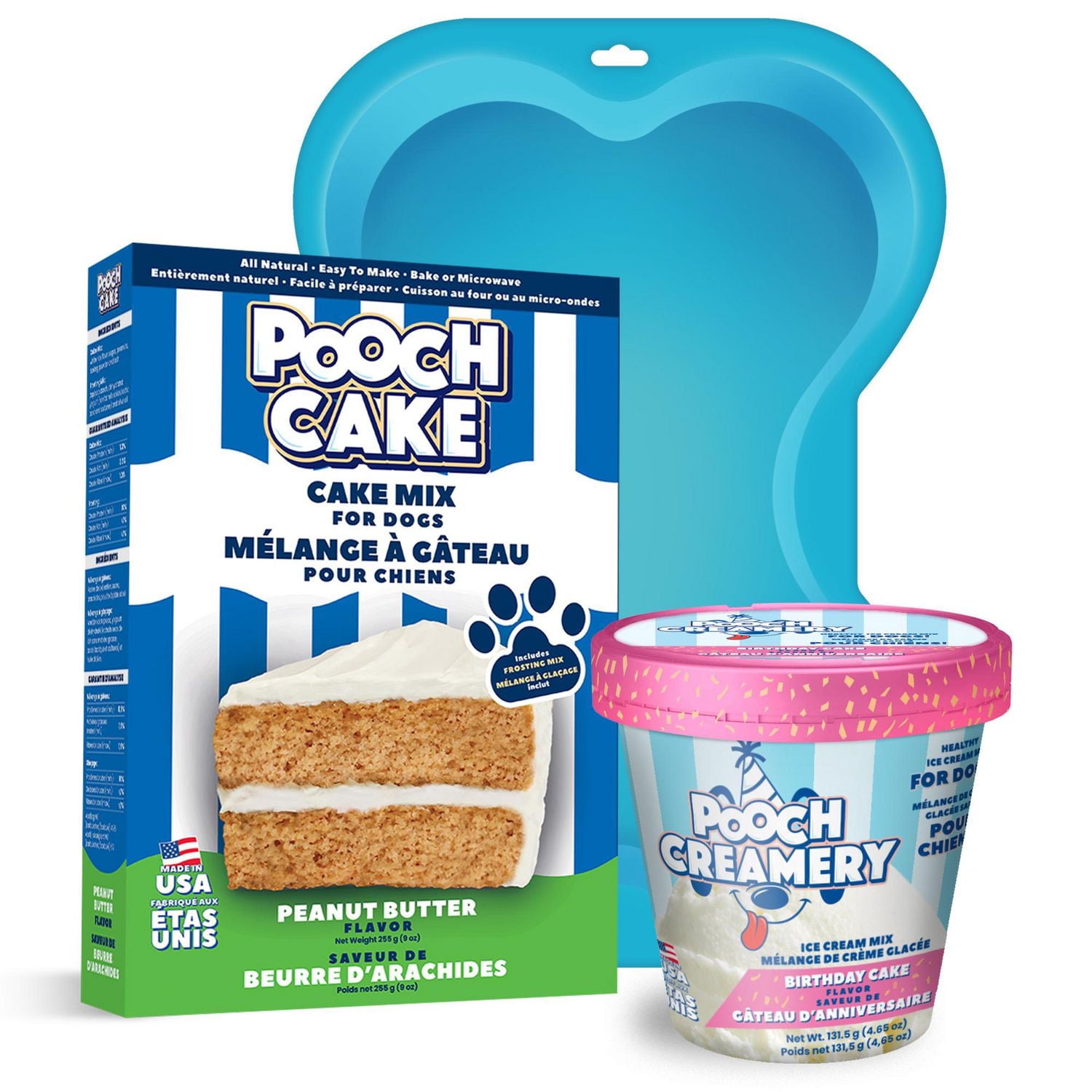 Pooch Cake Basic Starter Pack Plus - Peanut Butter Cake Mix and Birthday Cake Ice Cream Mix