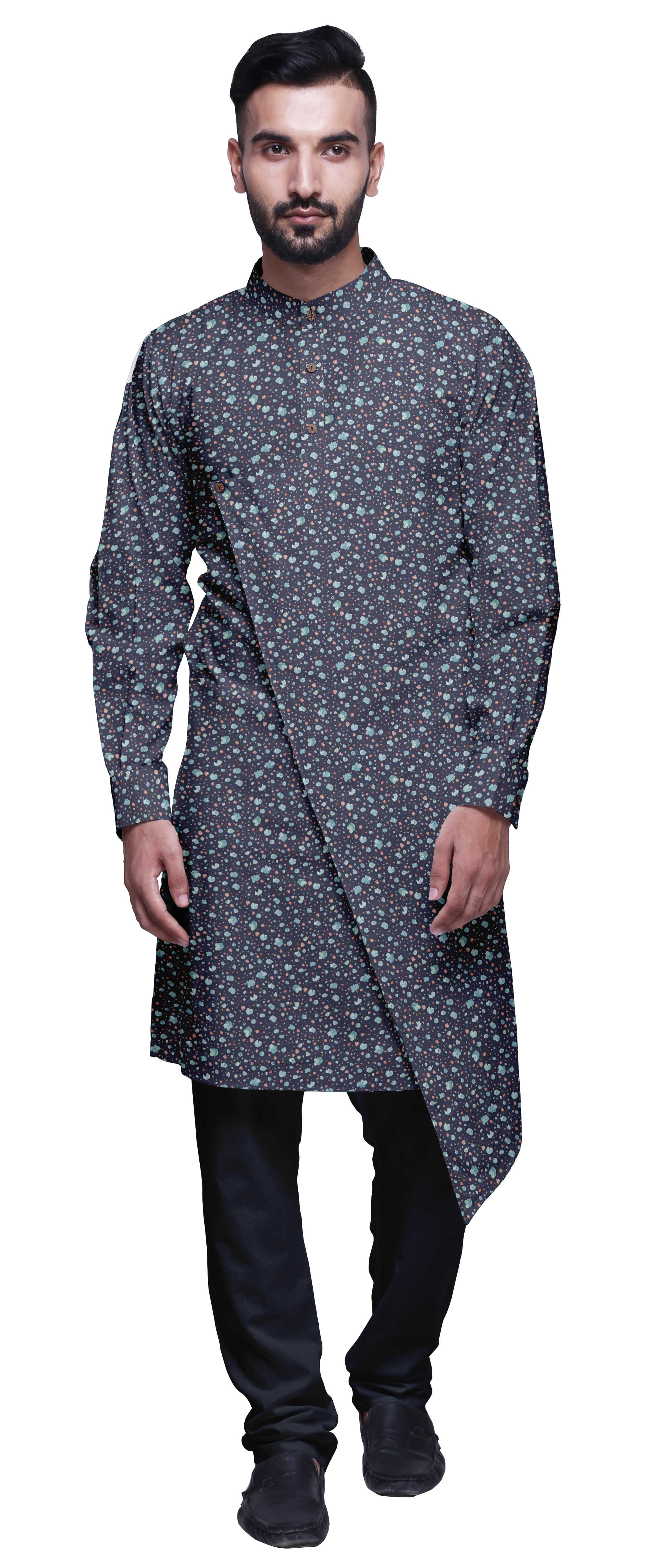 Atasi Kurta Pyjama de Designer pour Hommes Ensemble Kurta Angrakha Imprimé Vêtements d'Été