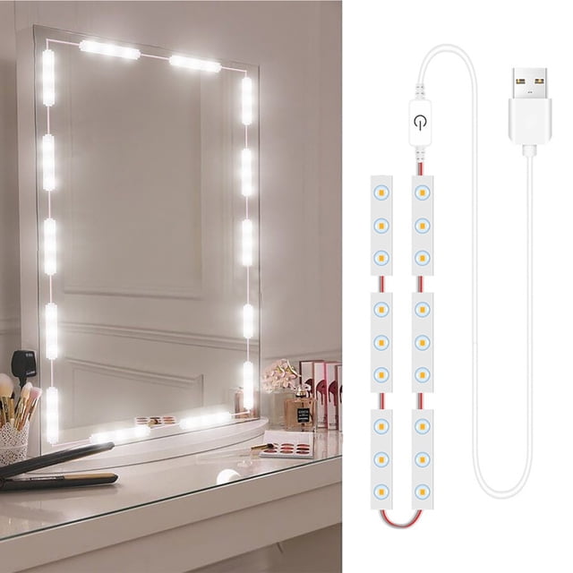 Lumières de Miroir de Maquillage 18 LED à Intensité Réglable, Commande Tactile, Lumières de Miroir de Meuble-Lavabo, Miroir de Salle de Bain avec Bande de Câble USB, Miroir de Toilette