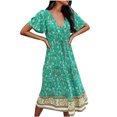 thumbnail image 2 of SMihono Robe d'Été Boho pour Femmes Grande Taille Mode Robe Décontractée à Col en V Imprimée avec Ceinture Manches Courtes Ample, 2 of 7