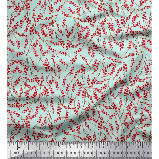 Soimoi Tissu Cambric en Coton Baies Rouges Fruits Imprimés de Tissu au Mètre 56 Pouces de Large