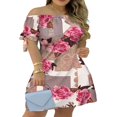 thumbnail image 1 of Robe Mini Décontractée pour Femmes Été Rayée Épaules Dénudées Manches Courtes Robe Courte en Ligne, 1 of 4