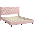 thumbnail image 2 of Yaheetech Upholstered Platform Bed Frame with Tufted Headboard, Queen, Pink, 2 of 7
