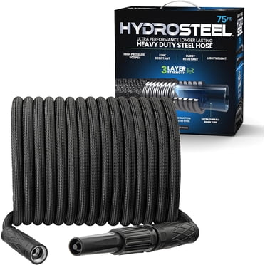 Hydrosteel Boyau d'Arrosage 75 Pi x 5/8 Po Robuste en Acier Inoxydable 304 à 3 Couches en Métal