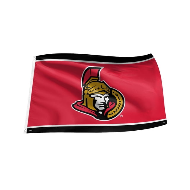 The Sports Vault Drapeau 3 X 5 Senators d'Ottawa Est un Drapeau Rouge avec des Bordures Noires Mettant en Vedette le logo Officiel des Senators d'Ottawa d'Un Casque de centurion Romain Doré et Noir au Centre, Fabriqué en 100 % polyester avec Oeillets Renforcés pour l'Exposition Intérieure Ou Extérieure, Idéal pour Montrer la Fierté d'Équipe les Jours de Match Ou pour Ajouter aux collections des Fans.