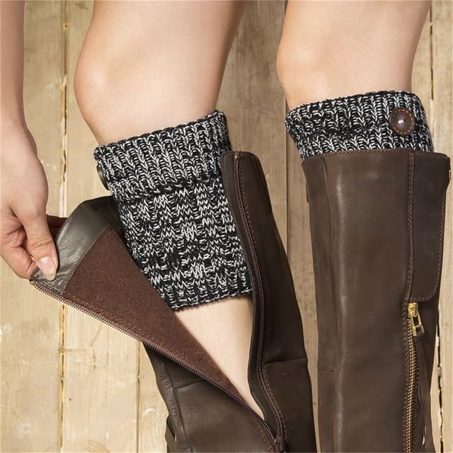Black Socks Winter Warm Boot Cuffs Crochet Knitted Boot Cuffs Short Leg Boot Topper Socks Short Ankle with Slouch Button Design for Women Girls
