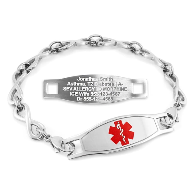 MedicEngraved Stainless Steel Custom Medical Alert Bracelet - 6mm Infinity Link