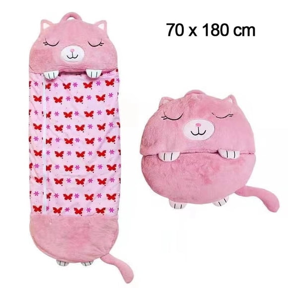 PIMPIMSKY Mignons Couches Heureux 2 en 1 Sac de Couchage et Oreiller pour Enfants 180 x 70 cm Couette Convenant à Toutes les Saisons Rose