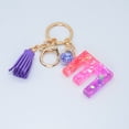 thumbnail image 2 of Hangs Pendant 2 Resin Glittering Letter Keychain with Color Stitching Flowing Design Purple Drop Glue English Character Key Chain, 2 of 5