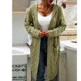 thumbnail image 3 of Women Hooded Open Front Cardigan Cable Knit Sweaters Solid Chunky Long Sweater Coats with Pockets, 3 of 5