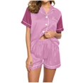 thumbnail image 2 of Liquidation & Promo, Blouse Décontractée pour Femmes, Manches Courtes, Col Rabattu, Pyjama de Mode, Ensemble Pantalon Court, Tenue de Maison Confortable, Vêtements de Nuit, Tissu Doux, Agrafe de Garde-Robe Intemporelle/100 % Polyester, Rose, 2 of 8