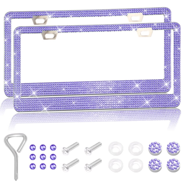 CHUANK 2PCS Bling Car License Plate Frame Sparkly Rhinestone Stainless Steel License Plate Cover/Holder Universal for Most Cars SUVs Vehicles with Screw Set Auto Accessories for Wome