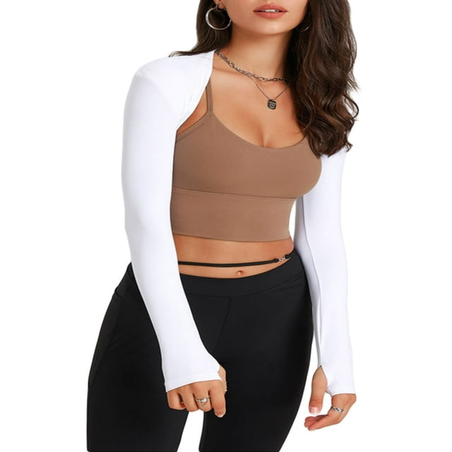 Cardigan Court de Yoga pour Femmes Manches Longues Ouvert devant Haut Uni