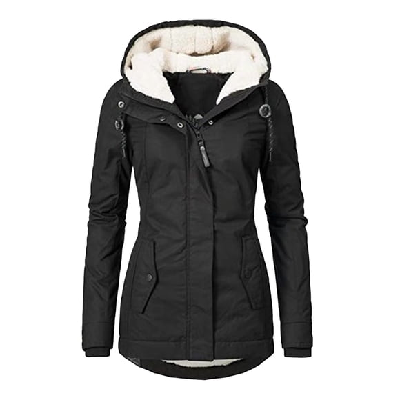 EGNMCR Womens Long Sleeve Jacket, Long Sleeve Hoodless Casual Outwear & Jackets Women's Warm Coat Jacket Outwear Fur' Lined Trench Winter Hooded Thick Overcoat Women Coat