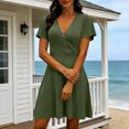 thumbnail image 1 of pstuiky Formal Dresses for Women, Women Casual V-Neck Short Sleeve Dress Summer Loose Fit T-Shirt Dress for Everyday Wear Soft Knit Swing Dress for Beach Vacation or Office, 1 of 10