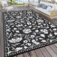 thumbnail image 1 of Nanan 9x12 Waterproof Outdoor Rug, All-Weather Floral Pattern Patio Mat, UV Resistant, Stain Resistant, Easy Clean Plastic Rug for Yard, Deck, Balcony, Camping,Black/White, 1 of 8