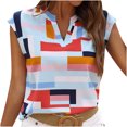 thumbnail image 1 of Pompotops Mode Femmes Été Sans Manches Bandage Impression Blouse Casual Tops, 1 of 8