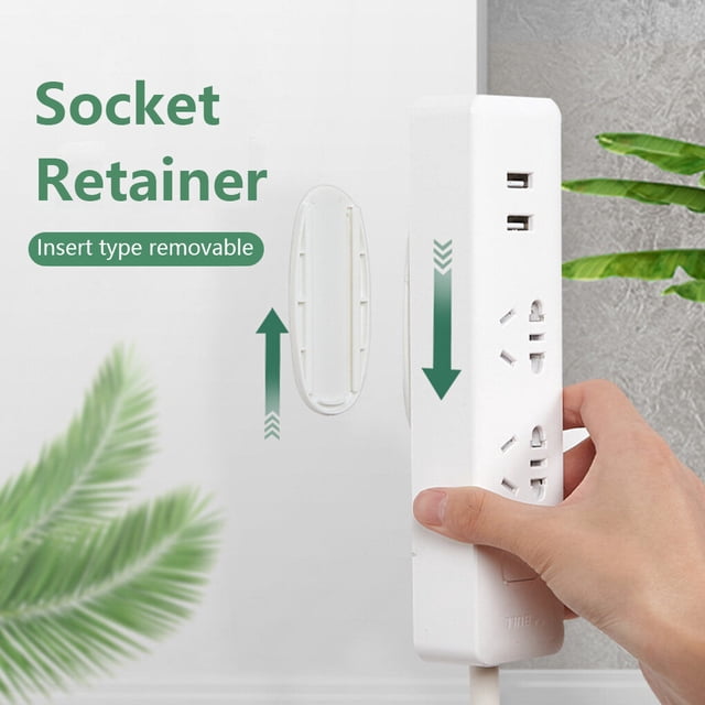 plantall Power Outlet Holder Traceless Power Socket Wall-Mounted Power Socket Holder Holder Wall-Mounted Plastic Sticking Power Strip Support, 1pc