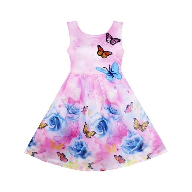 Robe Fille Imprimé Fleur Rose Broderie Papillon Violet 10 Ans