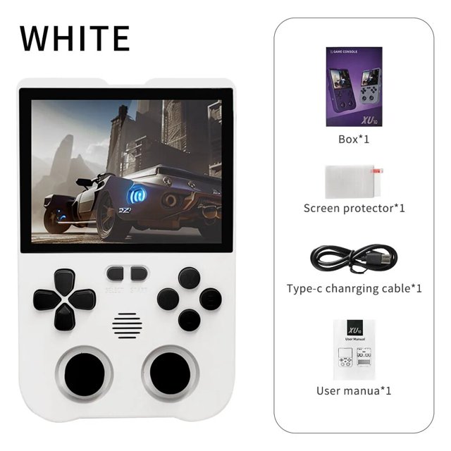 XU10 Handheld Game Console 3.5" IPS Screen 3000mAh Battery Linux System Miyoo RG35XX Portable Video Game Console WHITE 128G(11780 Games)