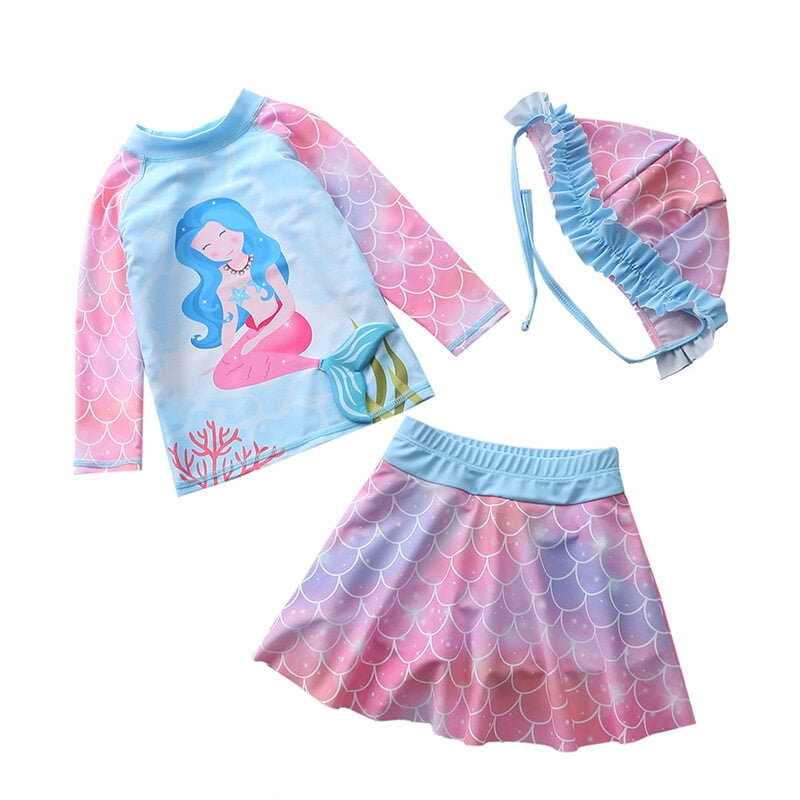 Baby/Toddler Girls Mermaid Swimsuit Rashguard Set Long Sleeve UPF 50+ ,CM25-9MZ Size 5T